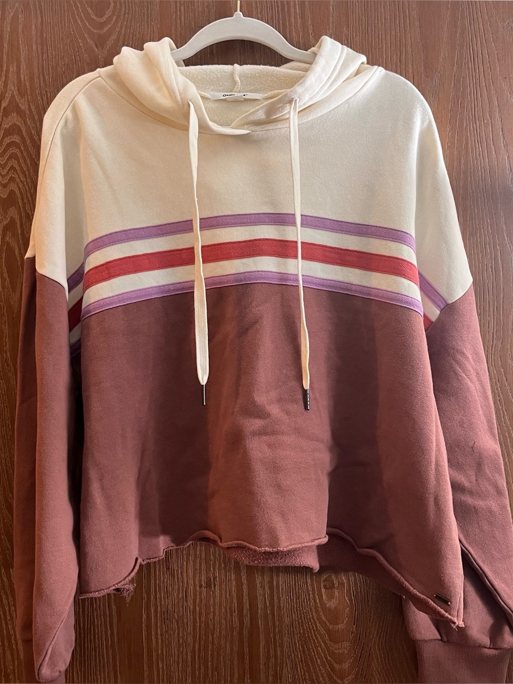 O’Neill colorblock striped design cropped hooded sweatshirt Large